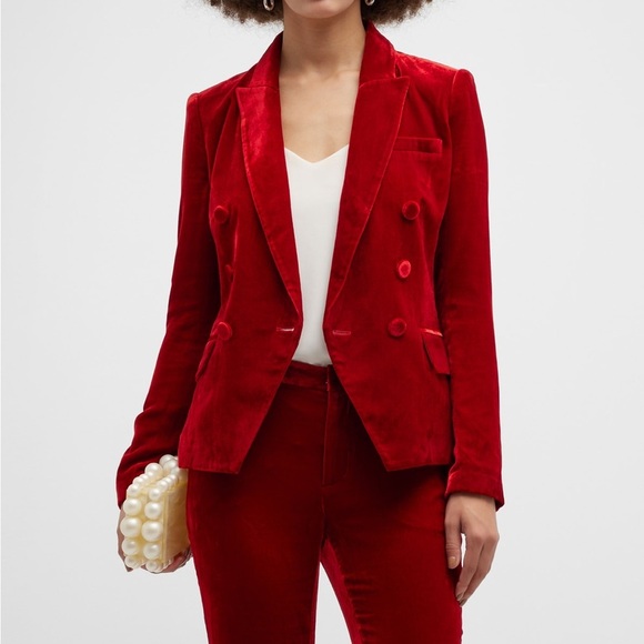 L'AGENCE Kenzie Velvet Double-Breasted Blazer Red Sz 0 - Picture 1 of 11